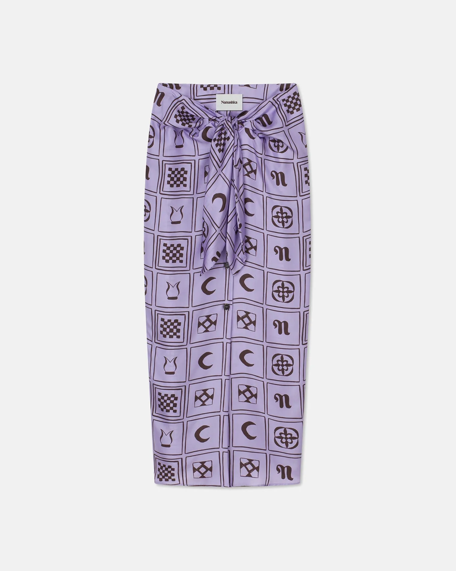 Nicolet - Sale Printed Silk-Twill Sarong-Style Midi Skirt - Kopjafa Lilac sold by Nanushka