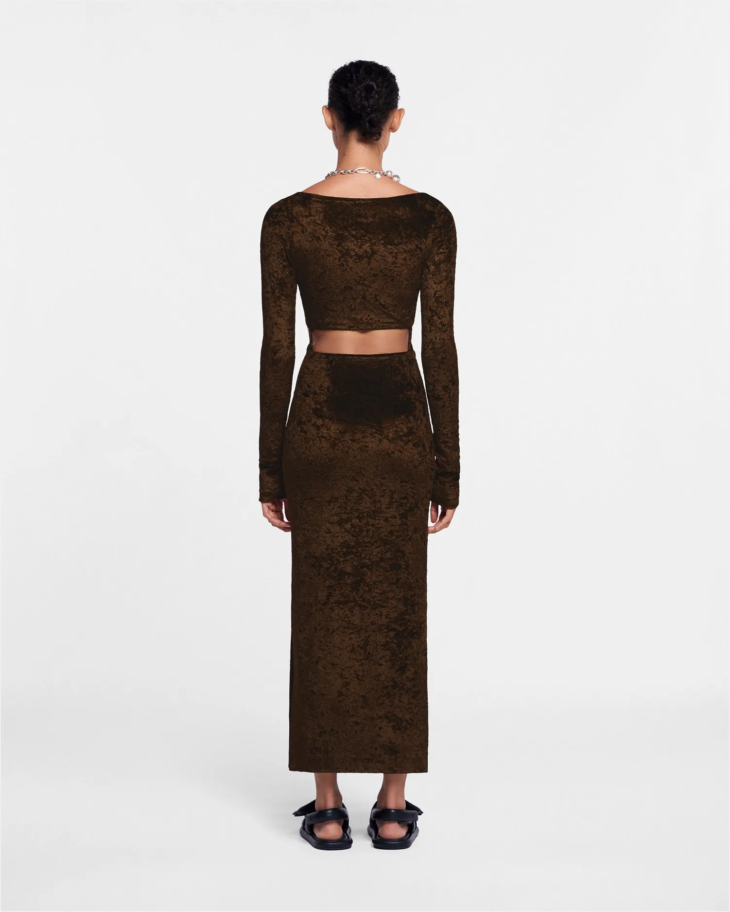 Zanee - Sale Cut-Out Crushed-Velvet Dress - Dark Brown sold by Nanushka product image thumbnail 4