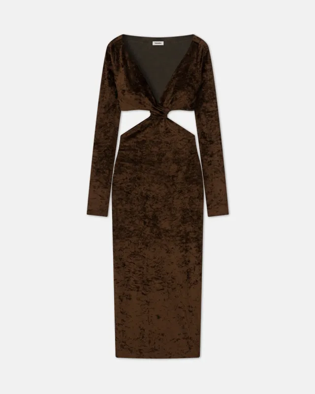 Zanee - Sale Cut-Out Crushed-Velvet Dress - Dark Brown sold by Nanushka