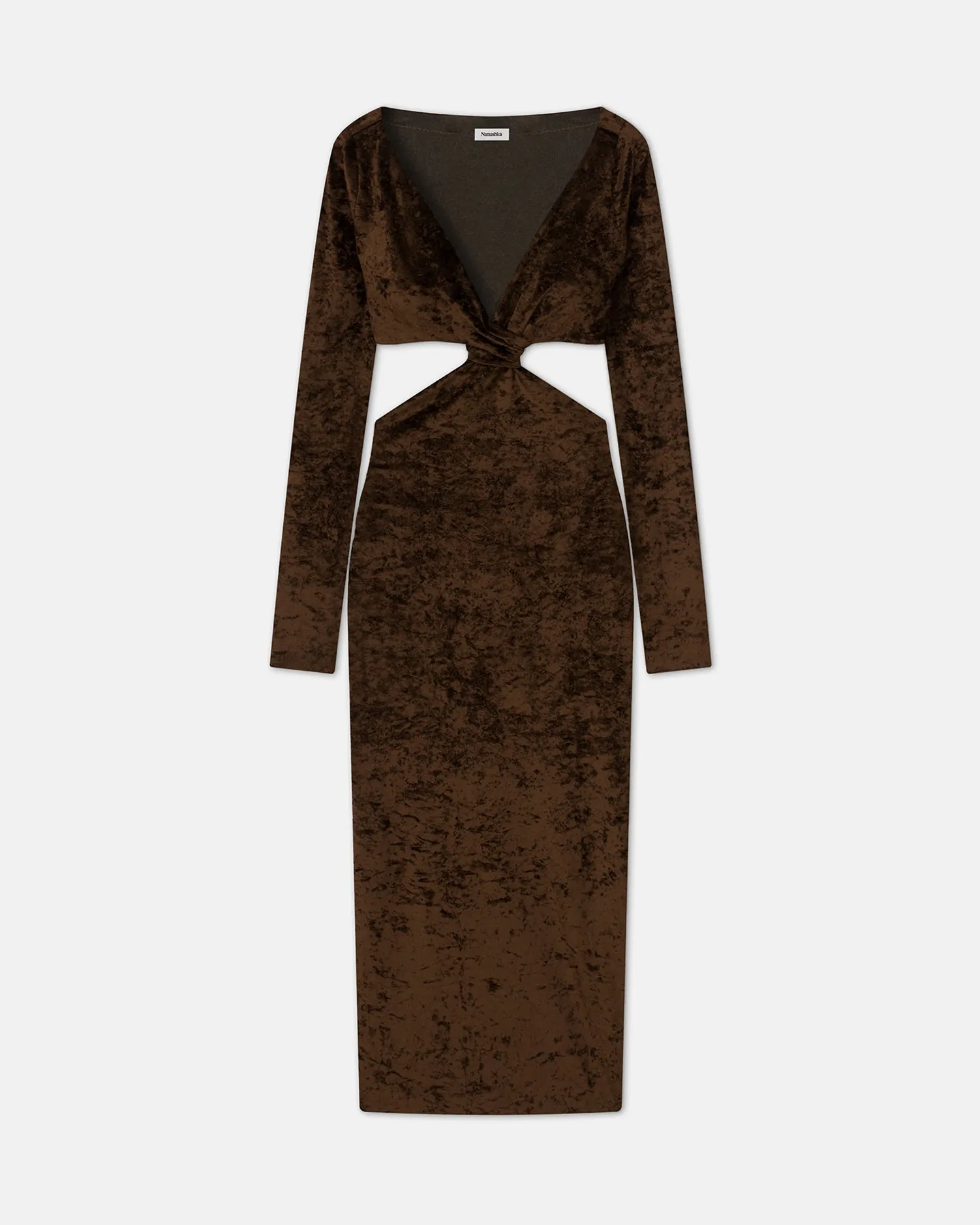 Zanee - Sale Cut-Out Crushed-Velvet Dress - Dark Brown sold by Nanushka