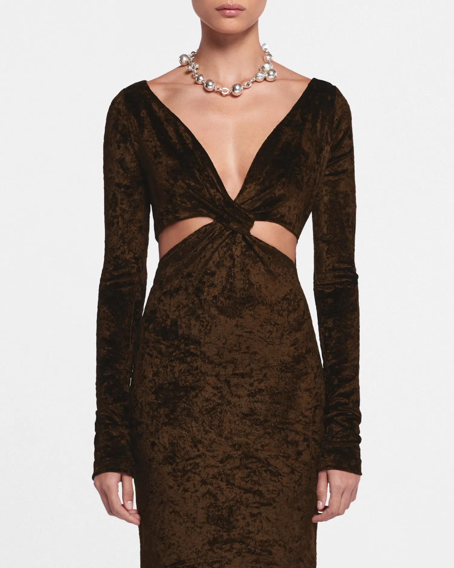 Zanee - Sale Cut-Out Crushed-Velvet Dress - Dark Brown sold by Nanushka product image thumbnail 3