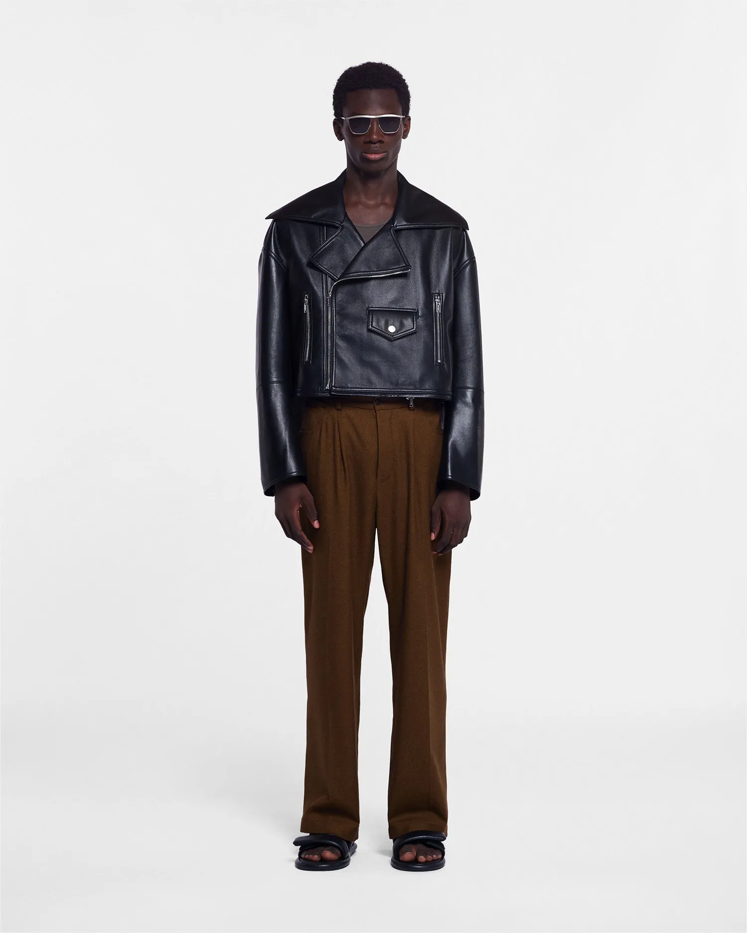 Elston - Sale Barrel-Leg Wool Pants - Umber sold by Nanushka product image thumbnail 2