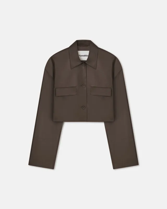 Holleen - Cropped Okobor™Alt-Leather Shirt - Shiitake sold by Nanushka