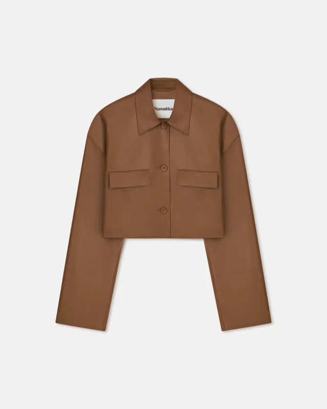 Holleen - Cropped Okobor™Alt-Leather Shirt - Tobacco sold by Nanushka