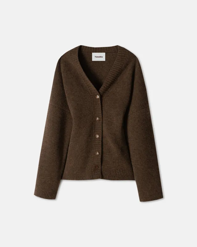 Fara - Fluffy Knit Cardigan - Brown sold by Nanushka