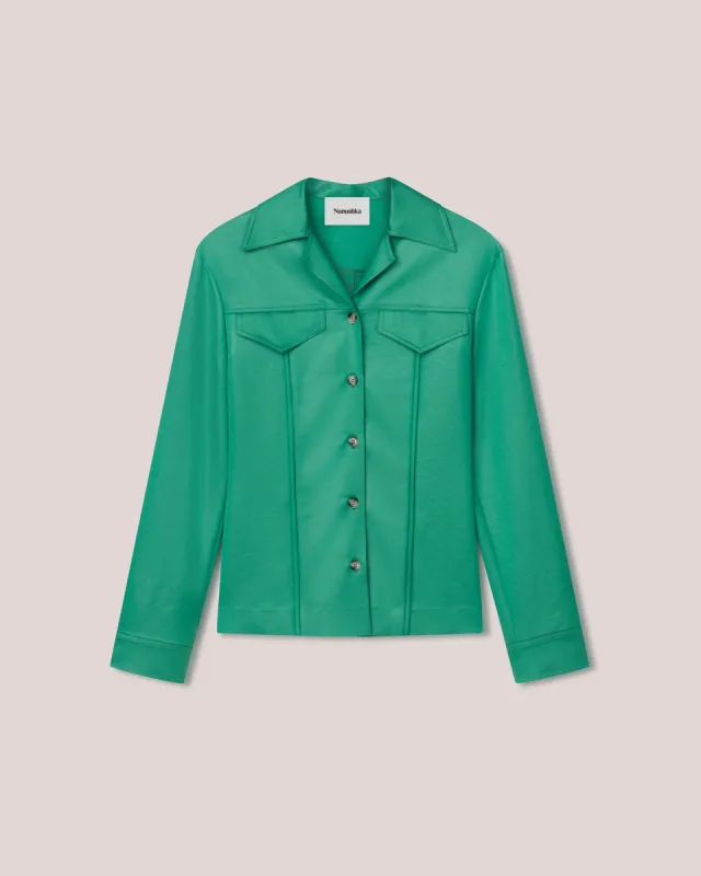 Tosca - Sale Glossy Satin Patch Pocket Shirt - Green Glossy sold by Nanushka