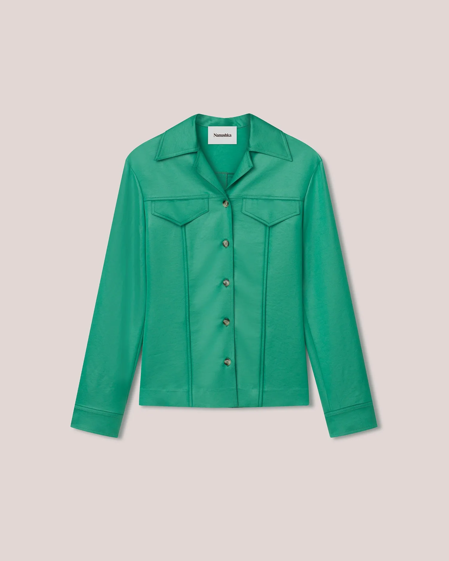 Tosca - Sale Glossy Satin Patch Pocket Shirt - Green Glossy sold by Nanushka
