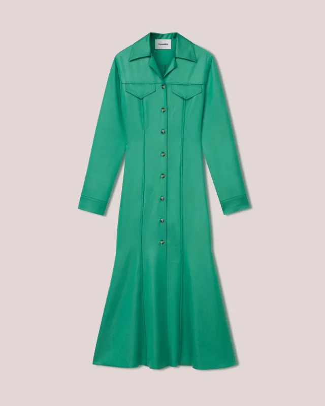 Sana - Sale Glossy Satin Shirt Dress - Green Glossy sold by Nanushka