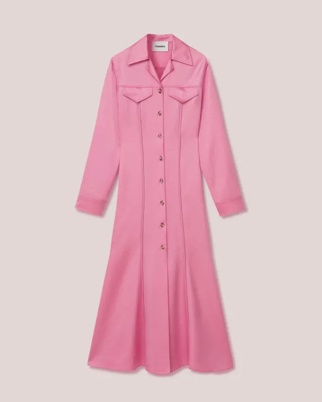 Sana - Glossy Satin Shirt Dress - Pink sold by Nanushka