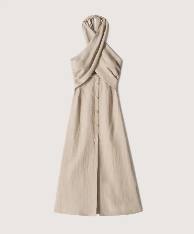Soffio - Sale Linen Halterneck Dress - Taupe sold by Nanushka