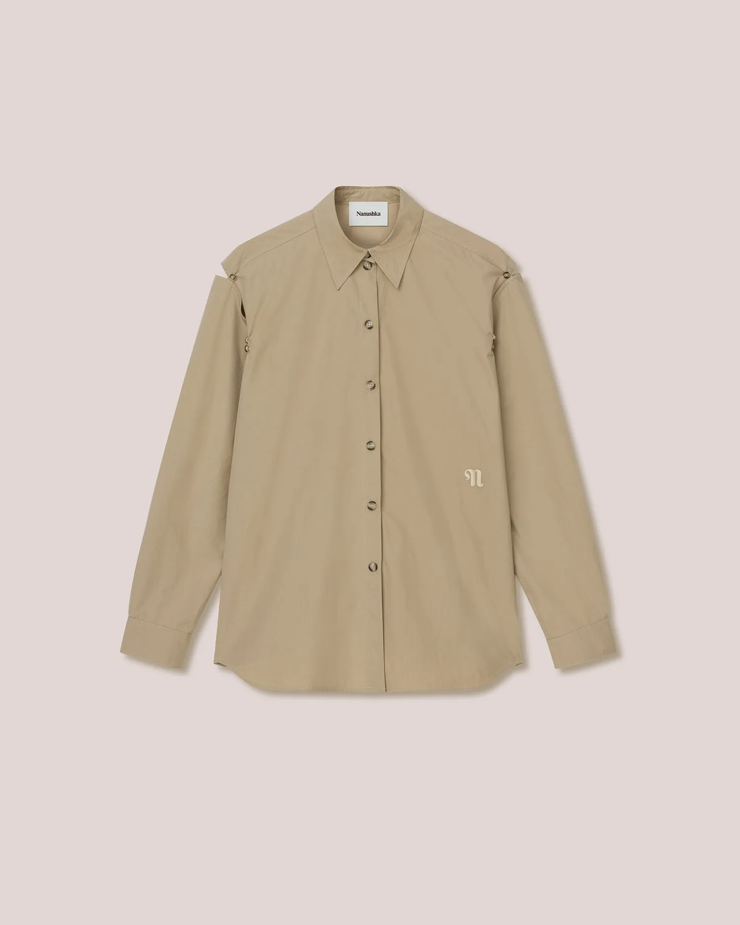 Weeko - Heavy Poplin Cutaway Shirt - Pebble sold by Nanushka