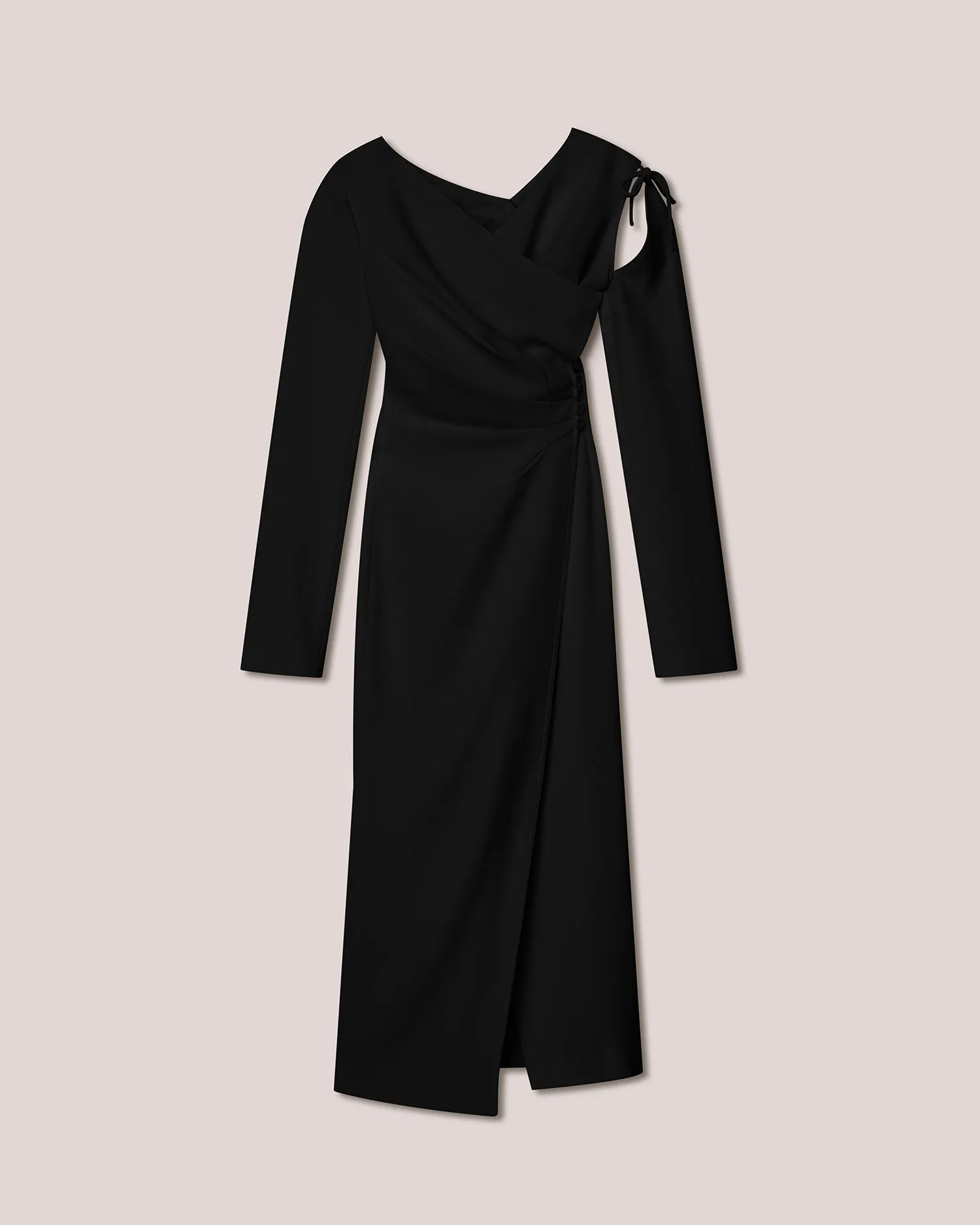 Weslyn - Boucle-Crepe Assymetric Ruched Dress - Black sold by Nanushka