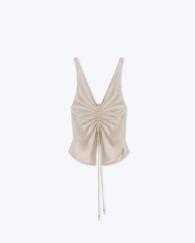 Klara - Sale Slip Satin Tie-Front Top - Creme sold by Nanushka