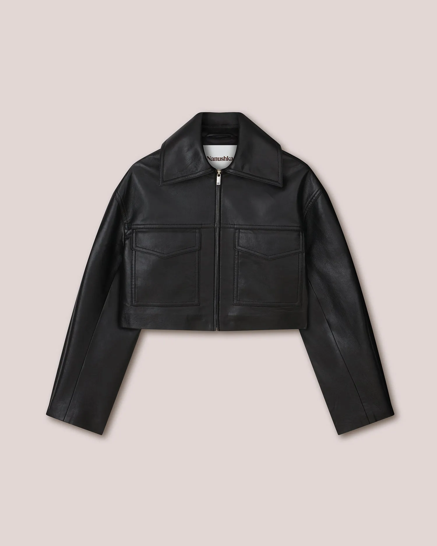 Sapir - Slim Regenerated Leather Boxy Cropped Jacket - Black sold by Nanushka