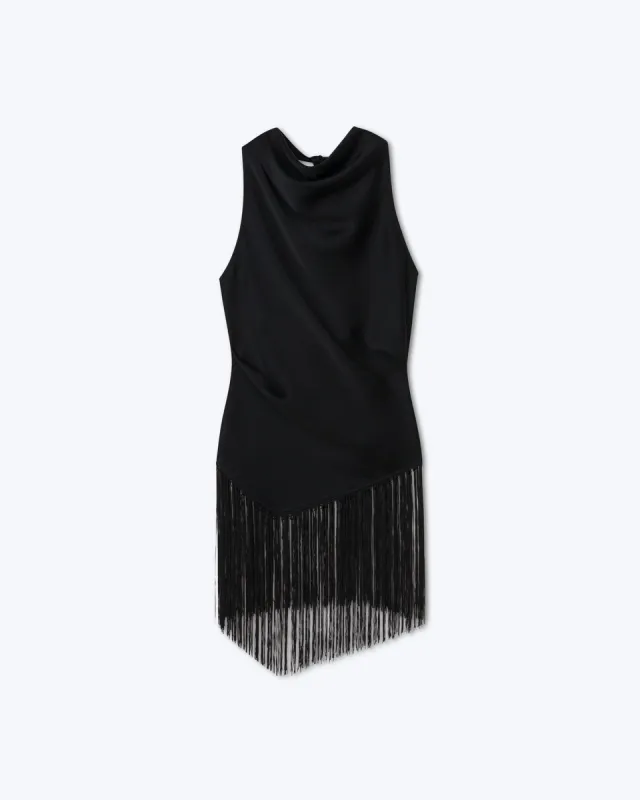 Kori - Sale Slip Satin Fringe Top - Black sold by Nanushka
