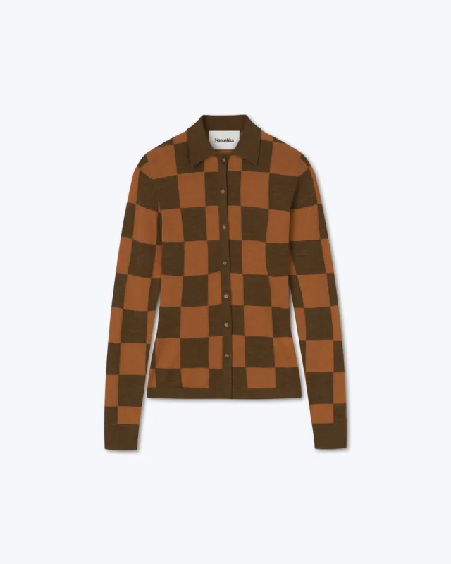 Thalia - Sale Fine Merino Wool Cardigan - Hazelnut Cinnamon Check sold by Nanushka