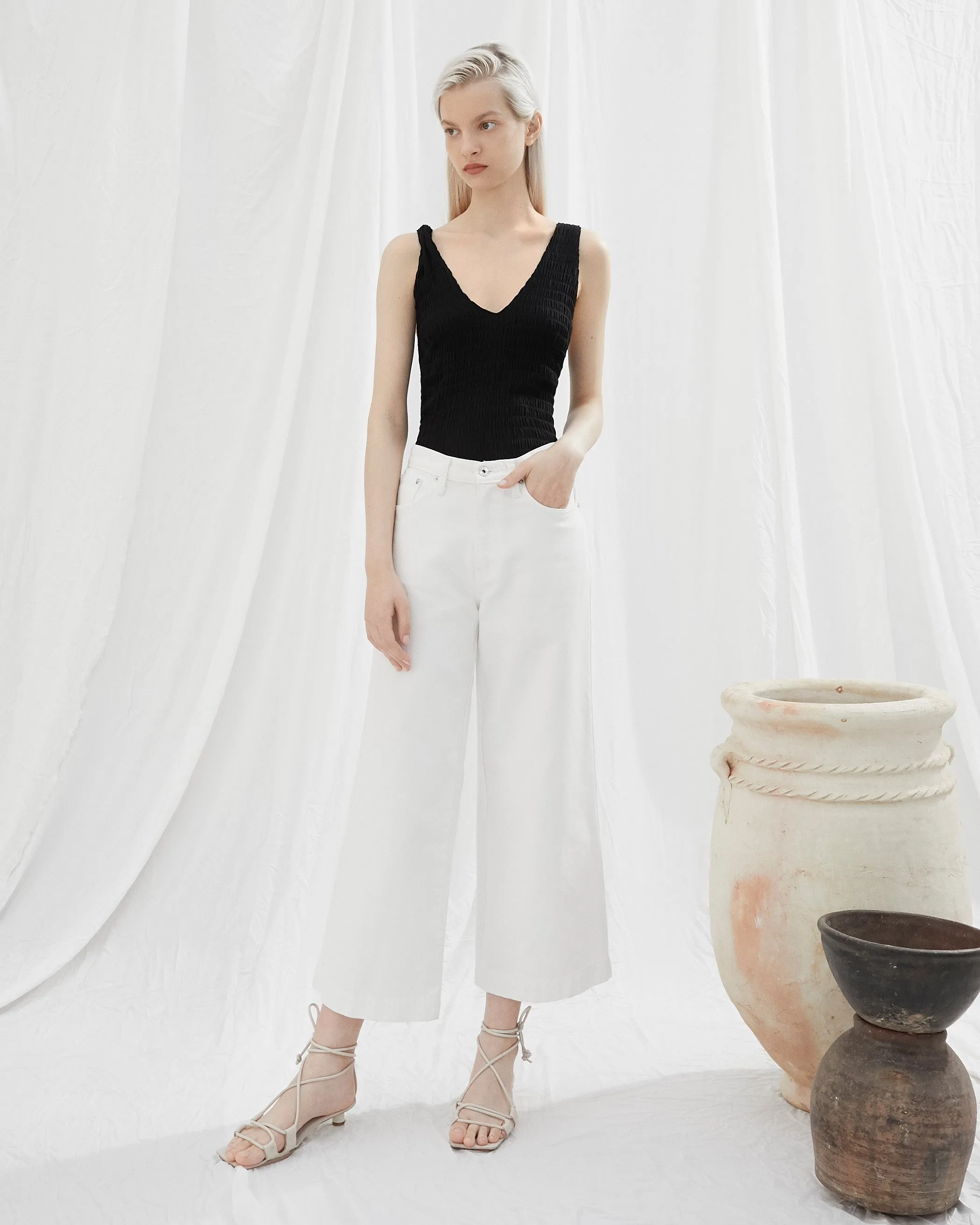 Ramos - Wide Leg High Rise Jeans - White sold by Nanushka product image thumbnail 4