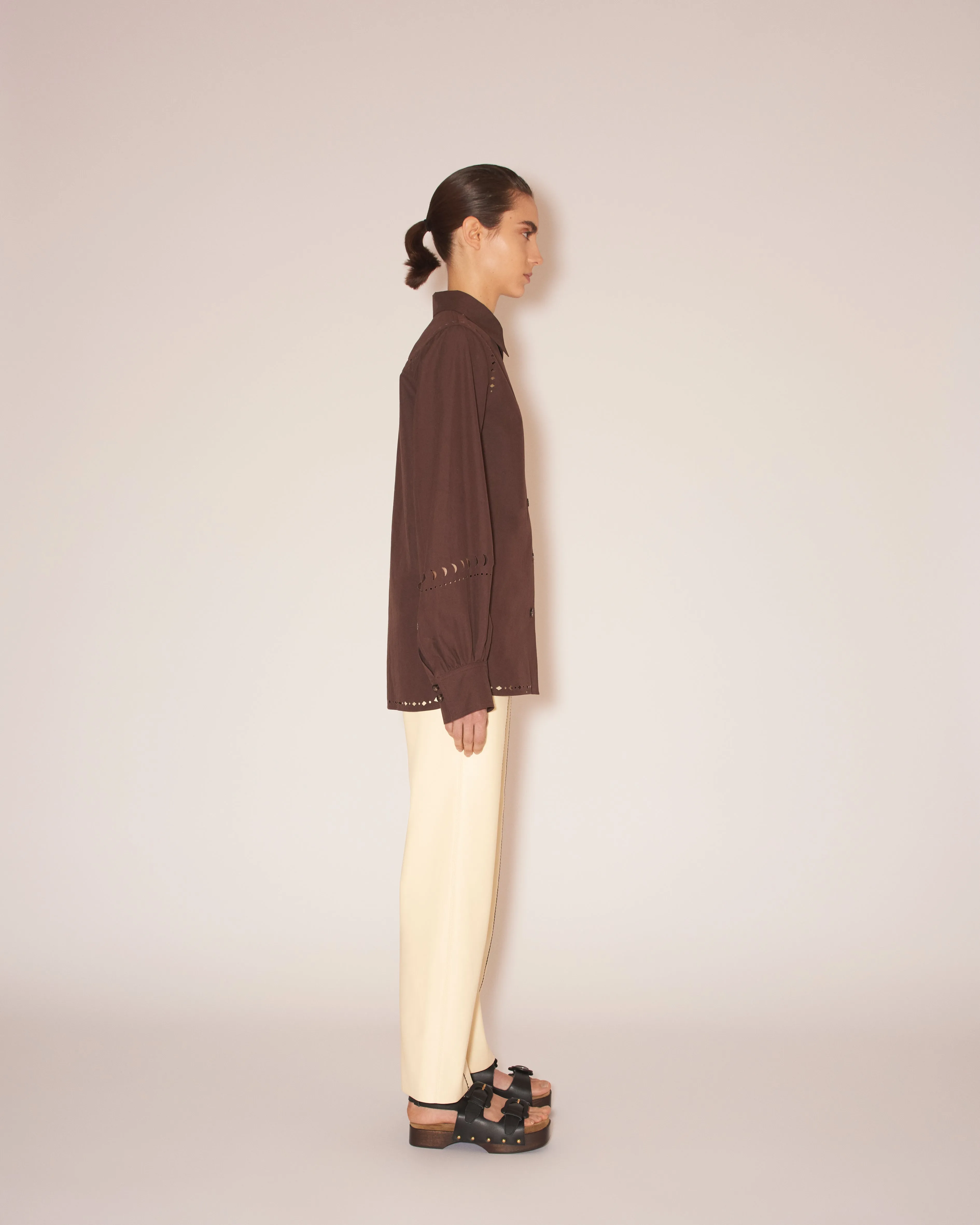 Feda - Heavy Poplin Laser-Cut Shirtdress - Dark Brown sold by Nanushka product image thumbnail 4
