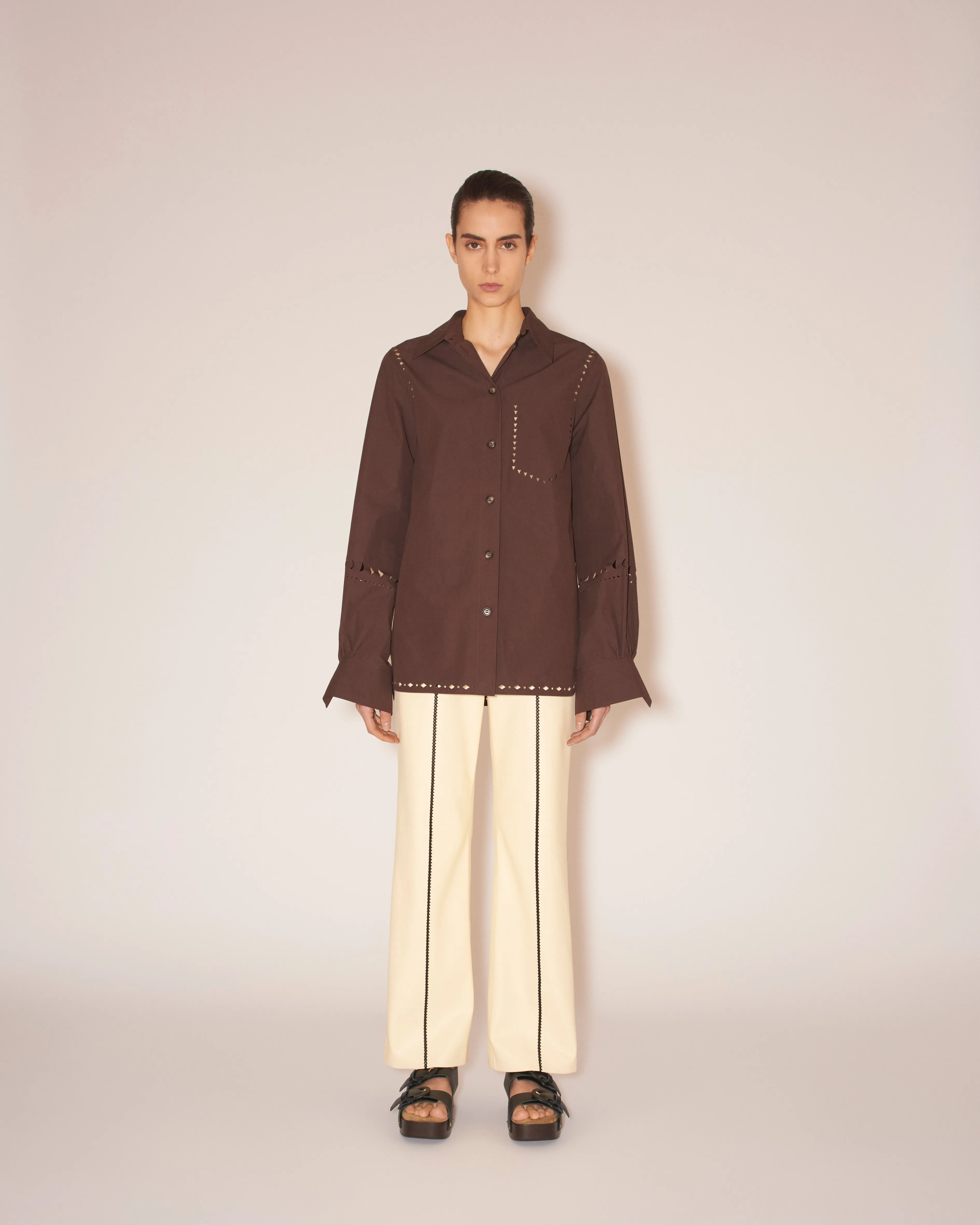 Feda - Heavy Poplin Laser-Cut Shirtdress - Dark Brown sold by Nanushka product image thumbnail 2