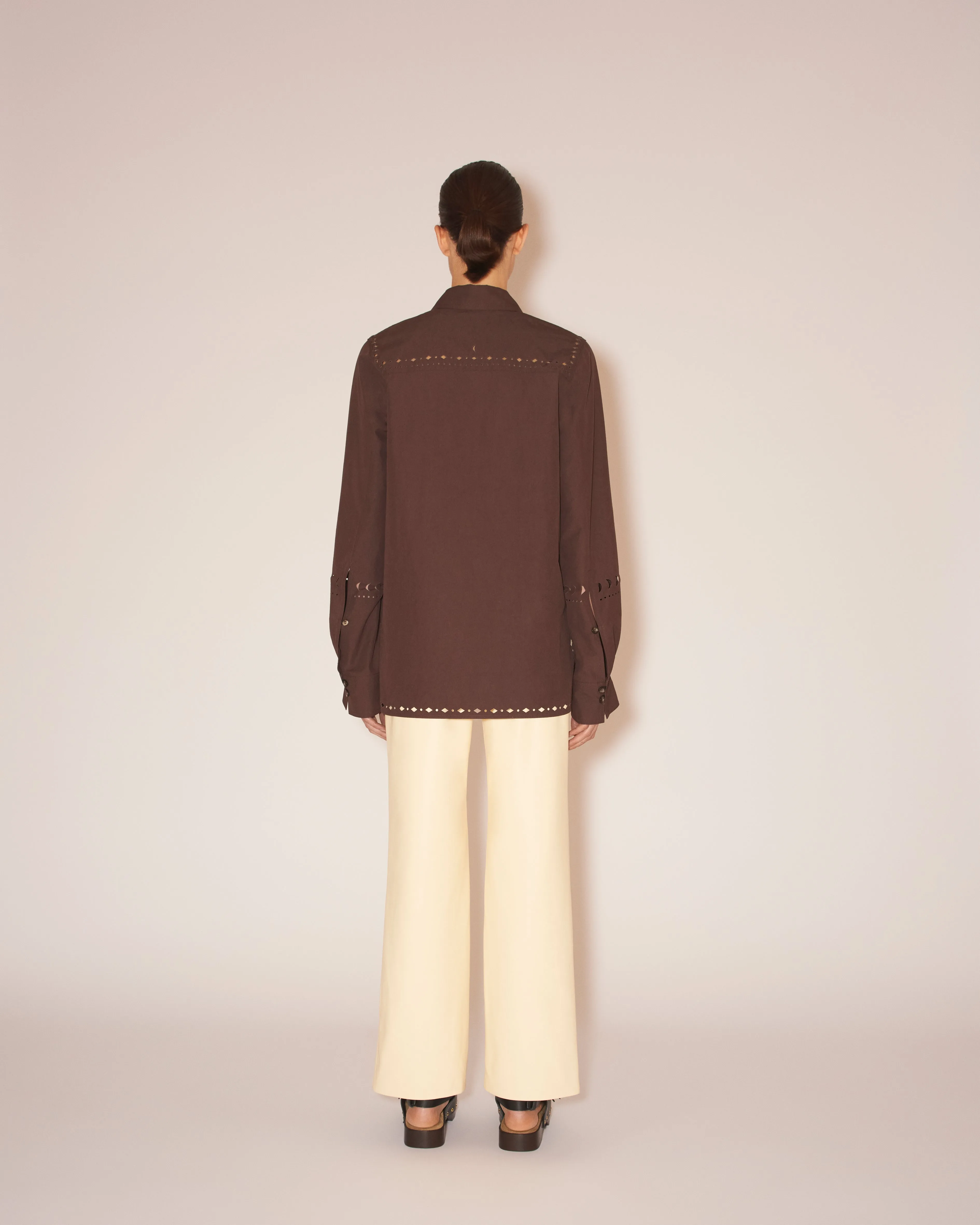 Feda - Heavy Poplin Laser-Cut Shirtdress - Dark Brown sold by Nanushka product image thumbnail 5