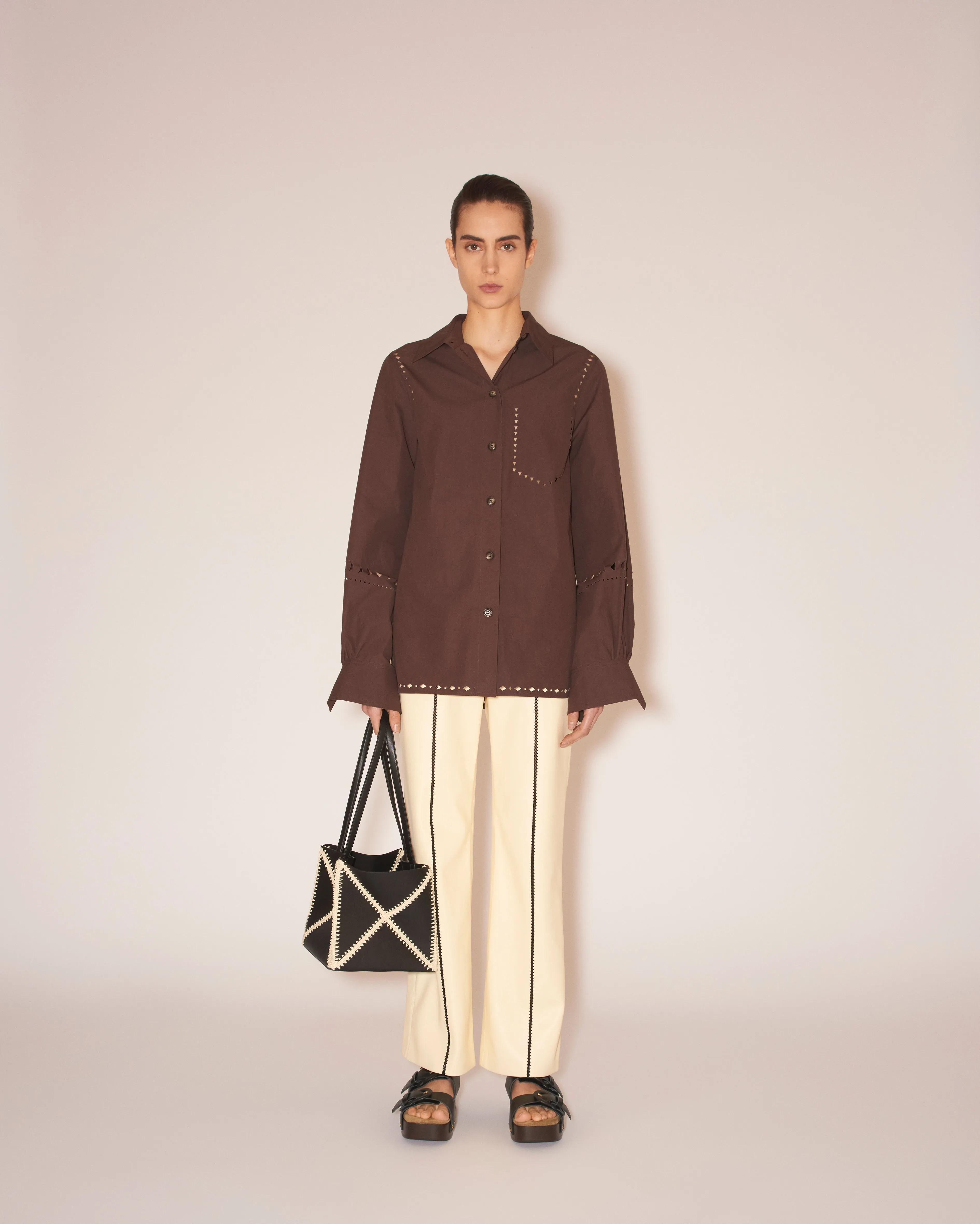 Feda - Heavy Poplin Laser-Cut Shirtdress - Dark Brown sold by Nanushka product image thumbnail 3