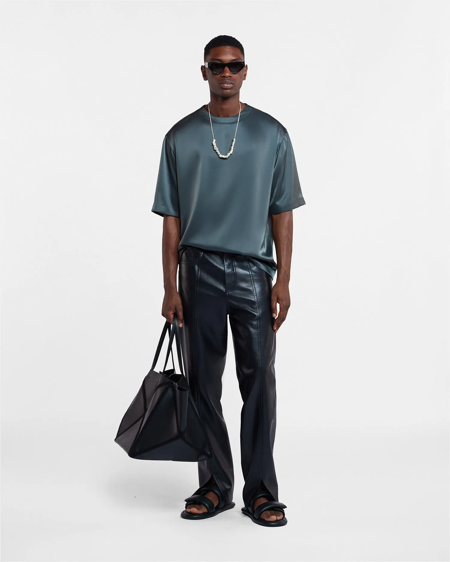 Isaac - Sale Slip Satin T-Shirt - Carbon sold by Nanushka product image thumbnail 3