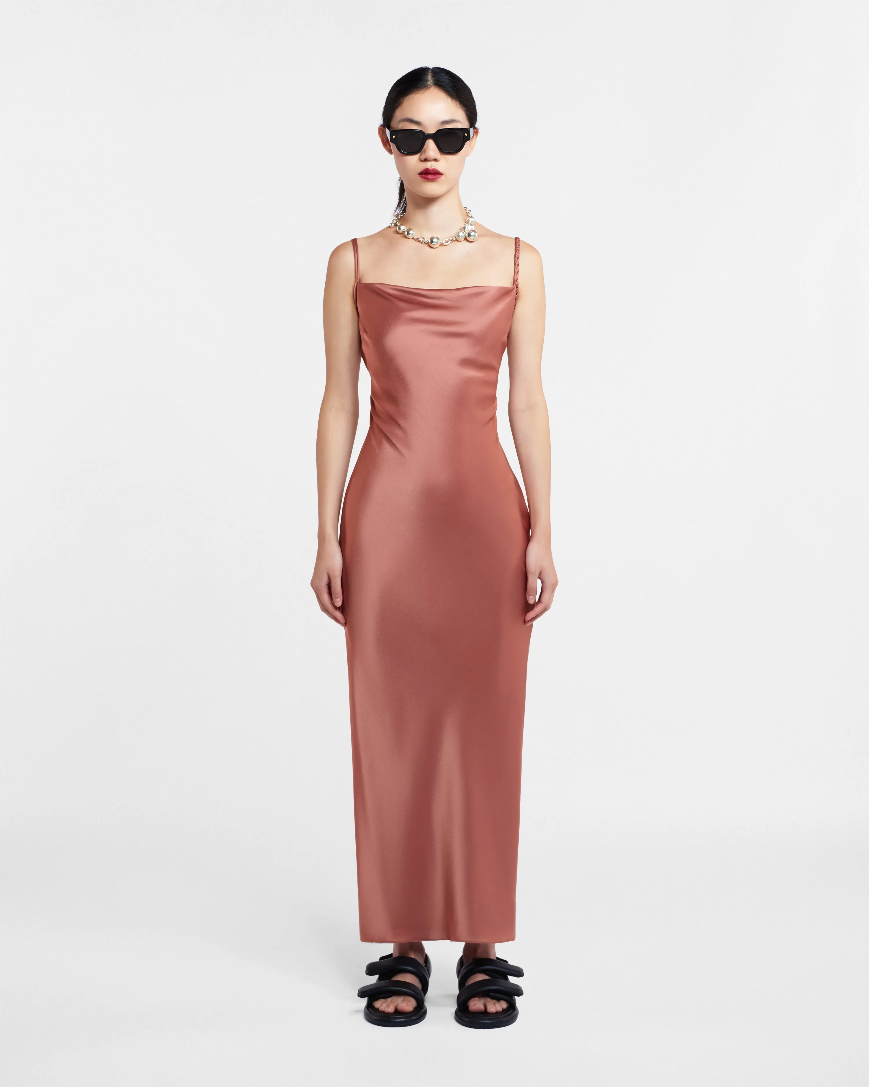 Fiore - Sale Slip-Satin Dress - Brown Terra sold by Nanushka product image thumbnail 2