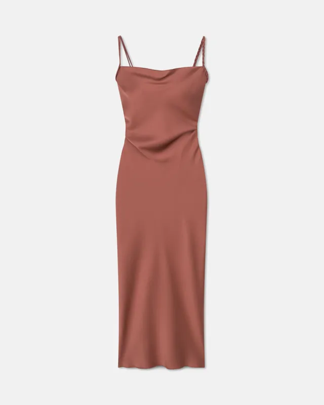 Fiore - Sale Slip-Satin Dress - Brown Terra sold by Nanushka