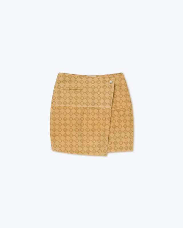 Casna - Sale Laser Faded Monogram Camel Skirt - Denim sold by Nanushka