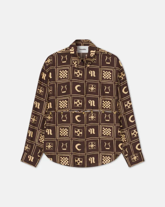Adelie - Sale Printed Silk-Twill Shirt - Brown sold by Nanushka