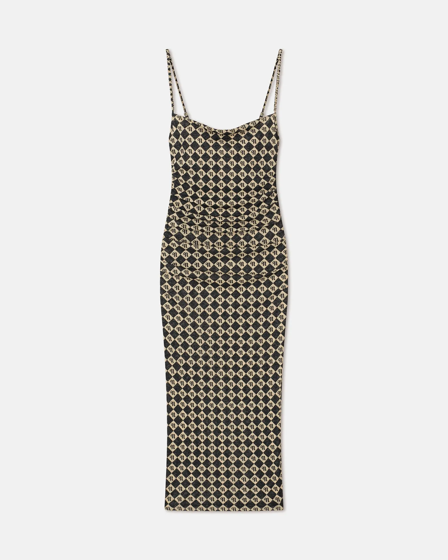 Alexa - Mesh Jersey Midi Dress - Black Diamond Check sold by Nanushka