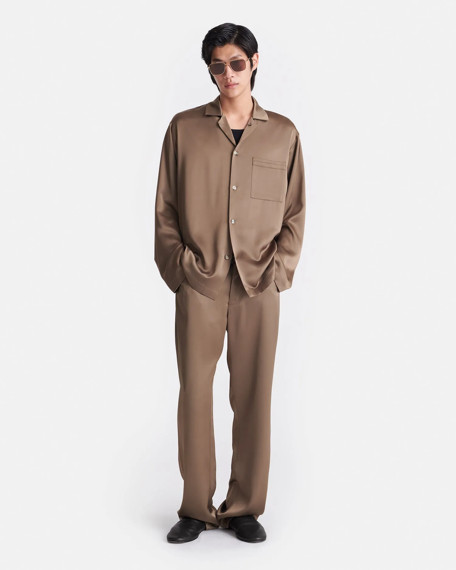 Jelmer - Slip Satin Shirt - Coffee Bean sold by Nanushka product image thumbnail 2