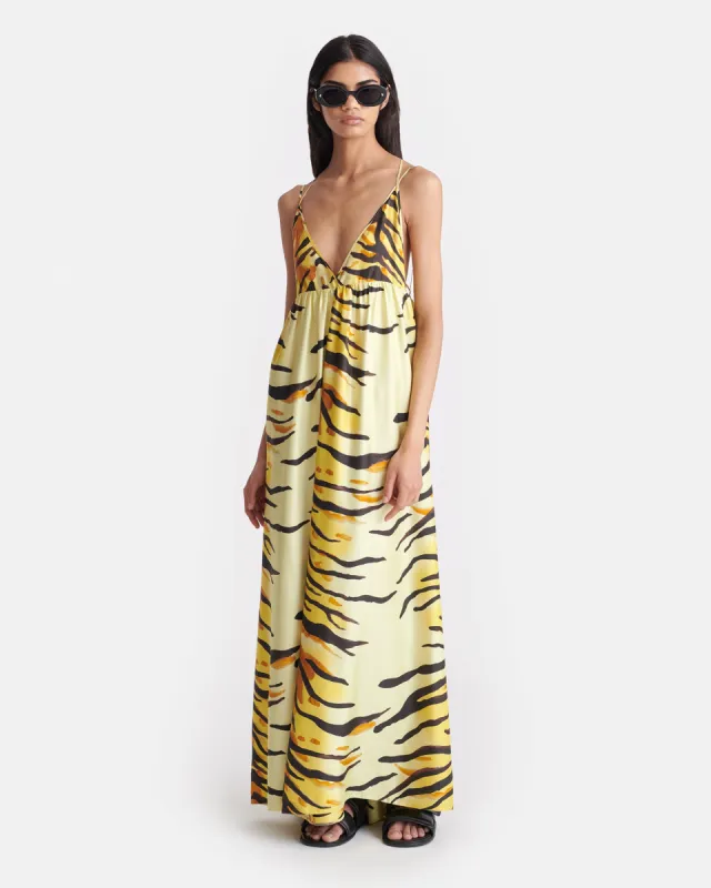 Delphy - Printed Silk Twill Maxi Dress - Tiger sold by Nanushka