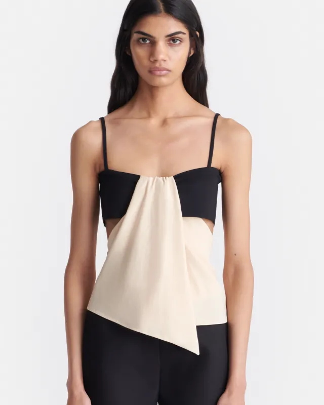 Lisbeth - Draped Georgette And Jersey Top - Butter/Black sold by Nanushka
