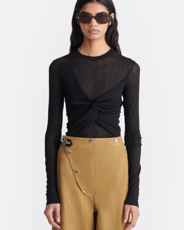 Izolda - Draped Mesh Jersey Top - Black sold by Nanushka