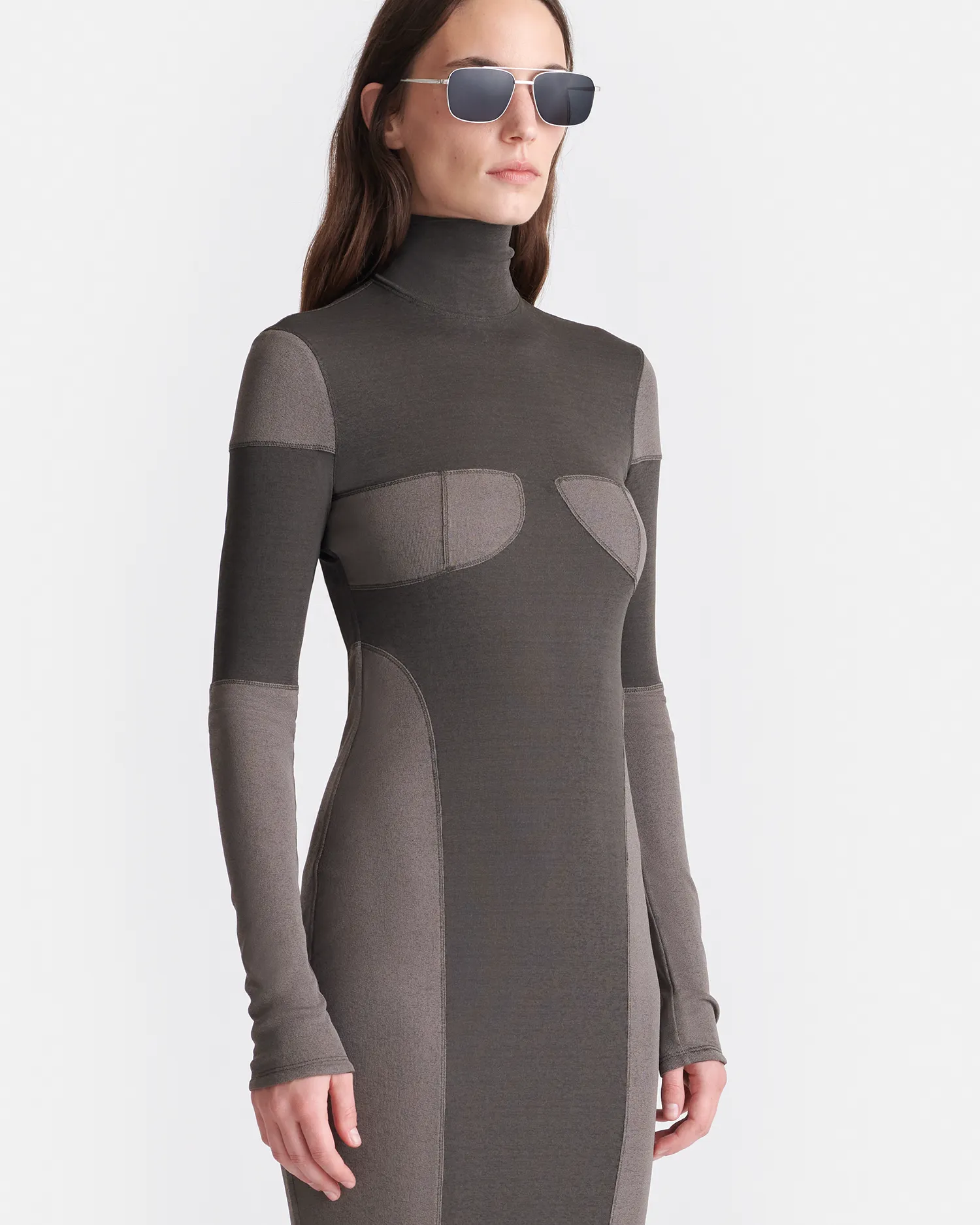 Imelda - Patchwork Mesh Jersey Midi Dress - Dark Moss/Fossil Grey sold by Nanushka product image thumbnail 3