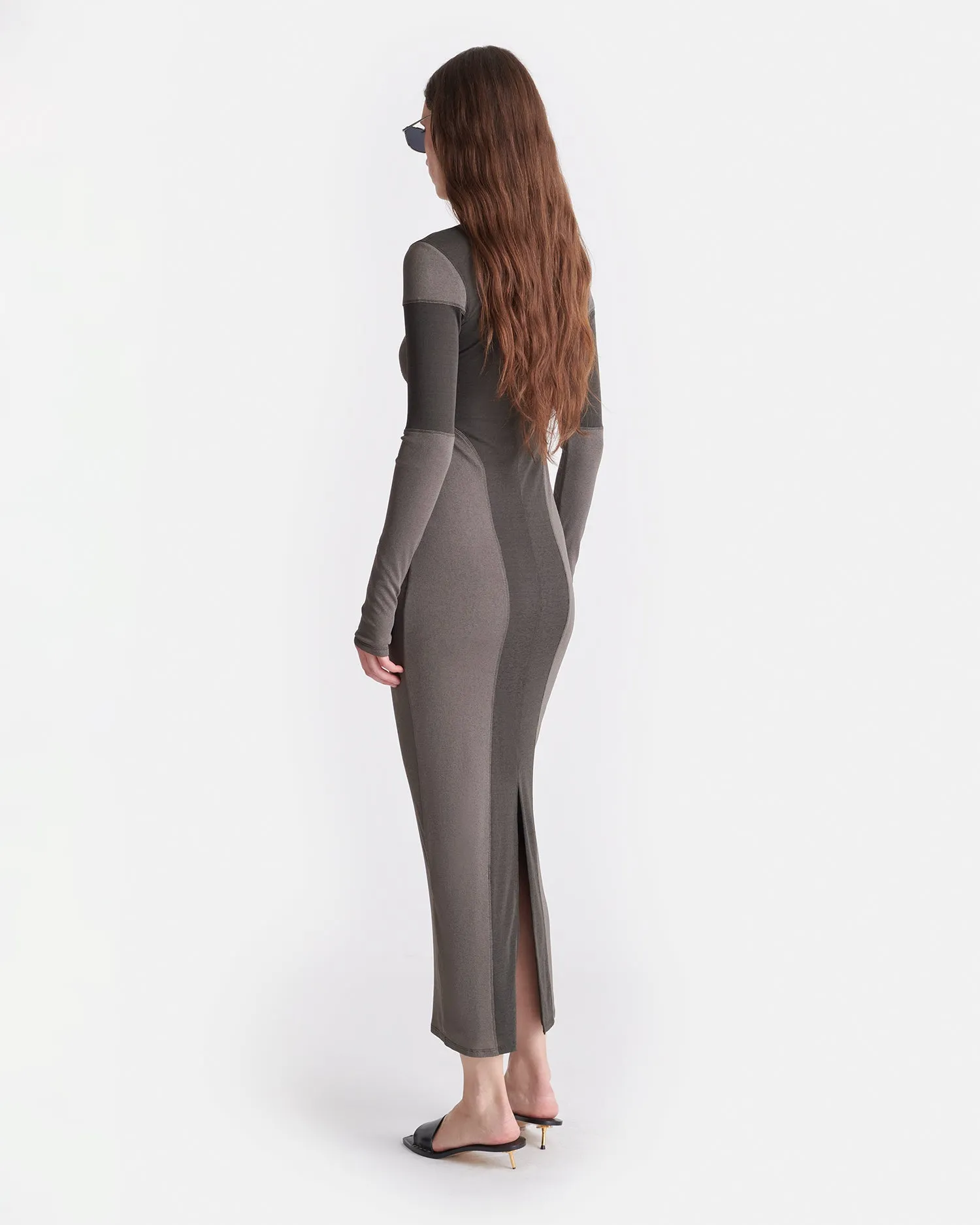 Imelda - Patchwork Mesh Jersey Midi Dress - Dark Moss/Fossil Grey sold by Nanushka product image thumbnail 2