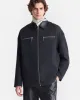 Malachi - Wool Twill and Regenerated Leather Jacket - Grey Melange/Black sold by Nanushka