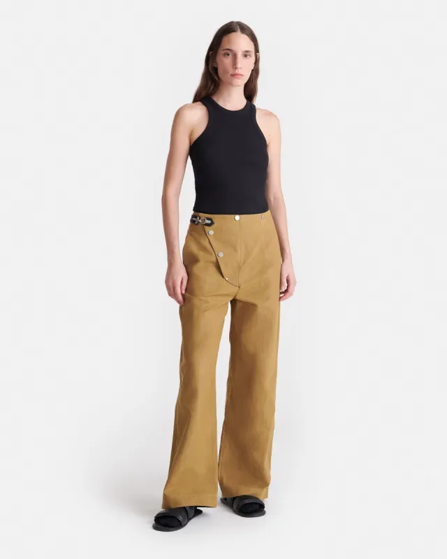 Sharni - Wax Cotton Wide-Leg Pants - Yellow Khaki sold by Nanushka