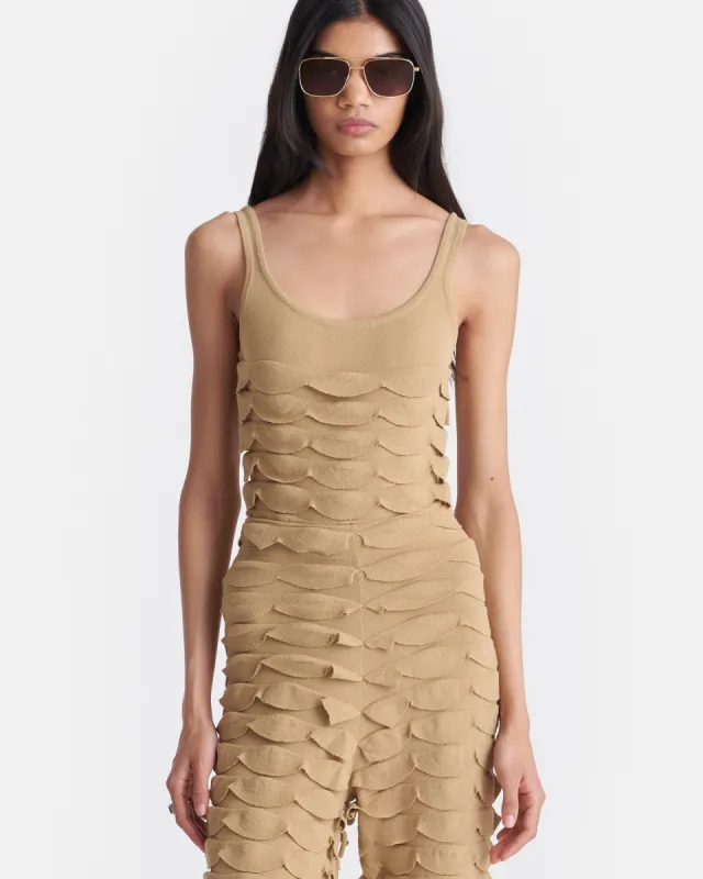 Polina - Textured Cotton-Blend Bodysuit - Camel sold by Nanushka