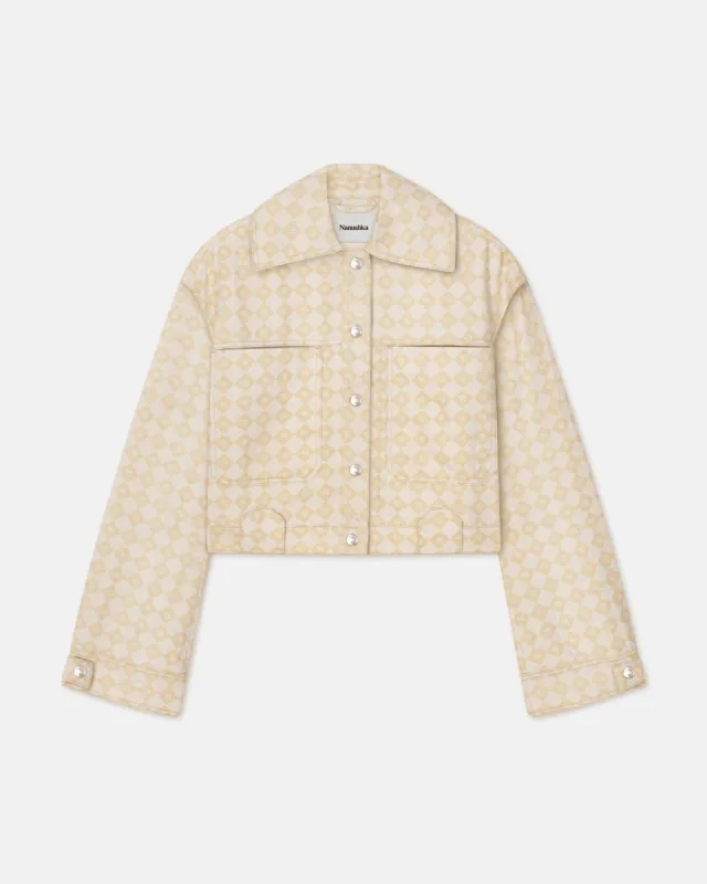 Bambari - Sale Cropped Denim Monogram Jacket - Natural Monogram sold by Nanushka