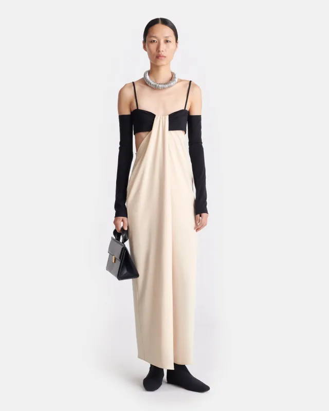 Selly - Draped Georgette and Jersey Dress - Butter/Black sold by Nanushka