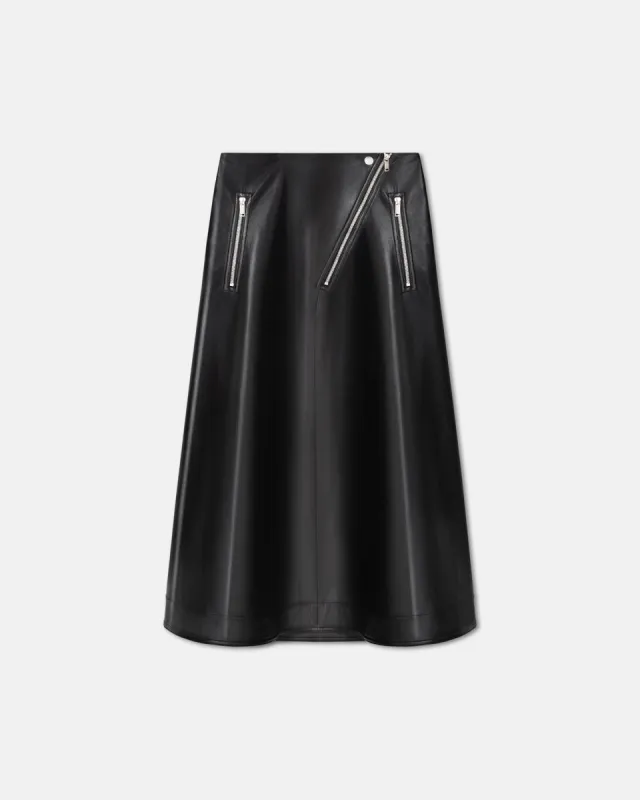Aleka - Regenerated Leather Midi Skirt - Black sold by Nanushka
