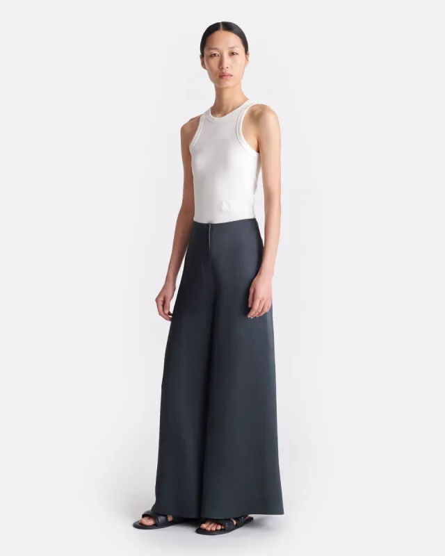 Zaniah - Crinkled Satin Wide-Leg Pants - Carbon sold by Nanushka