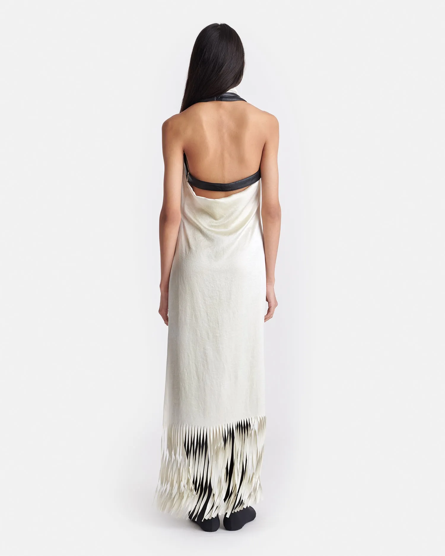 Miruna - Fringed Crinkled Satin Midi Dress - Ecru sold by Nanushka product image thumbnail 2