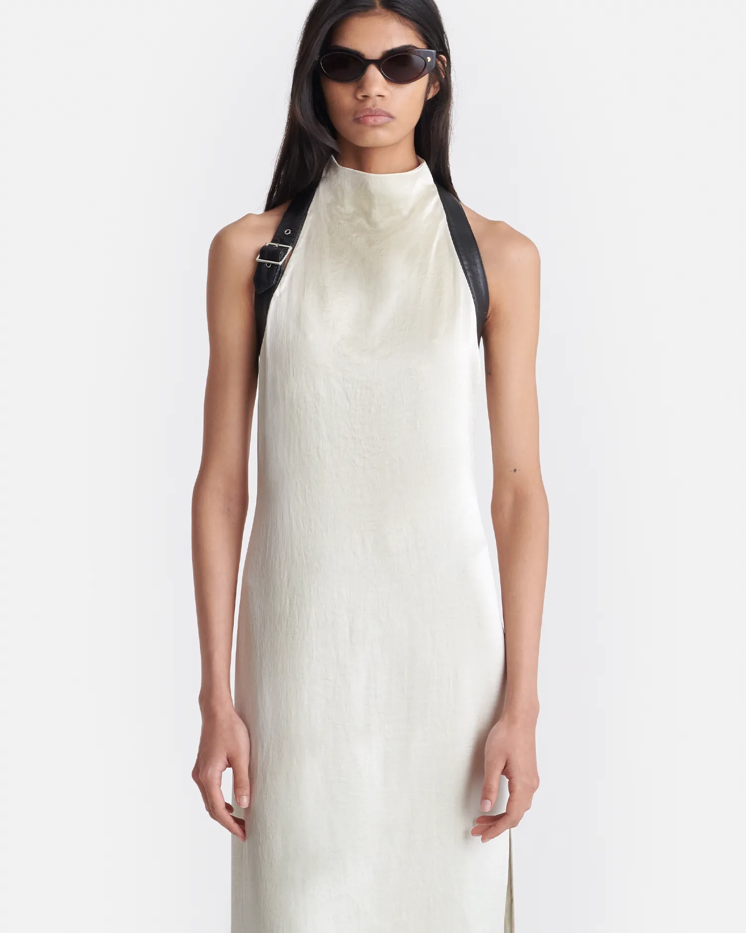 Miruna - Fringed Crinkled Satin Midi Dress - Ecru sold by Nanushka product image thumbnail 3