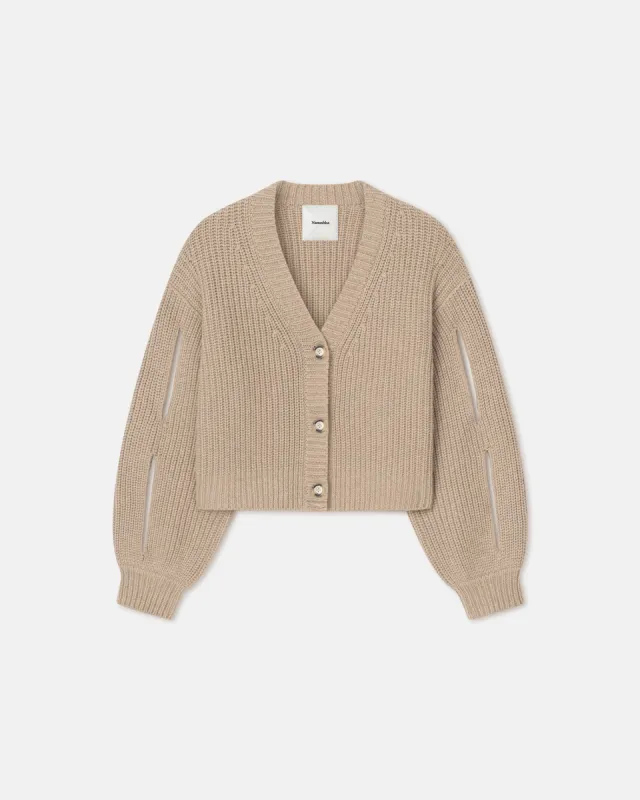 Karolin - Cropped Cashmere-Blend Cardigan - Oatmeal sold by Nanushka