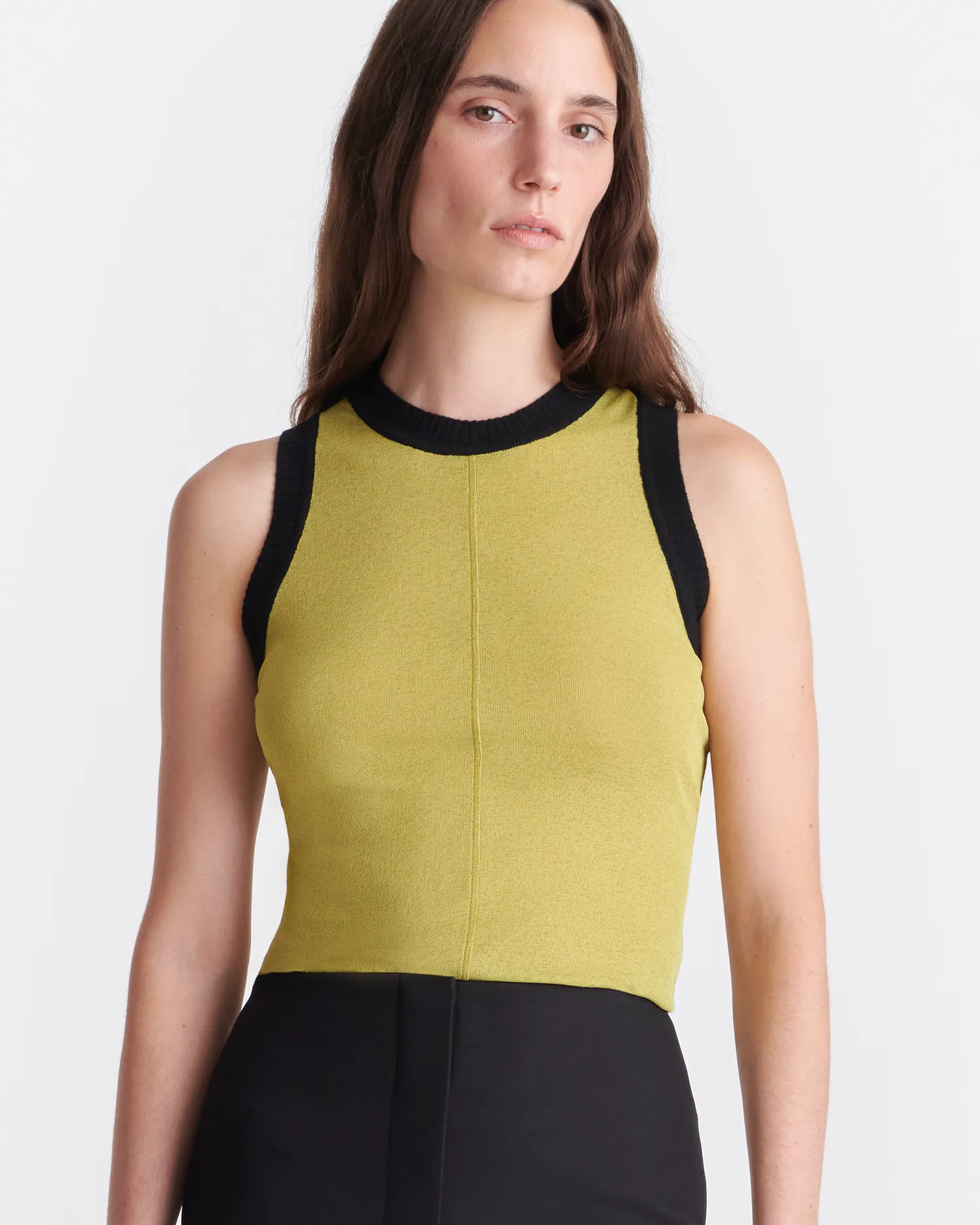 Denalie - Mesh Jersey Top - Pistachio/Black sold by Nanushka