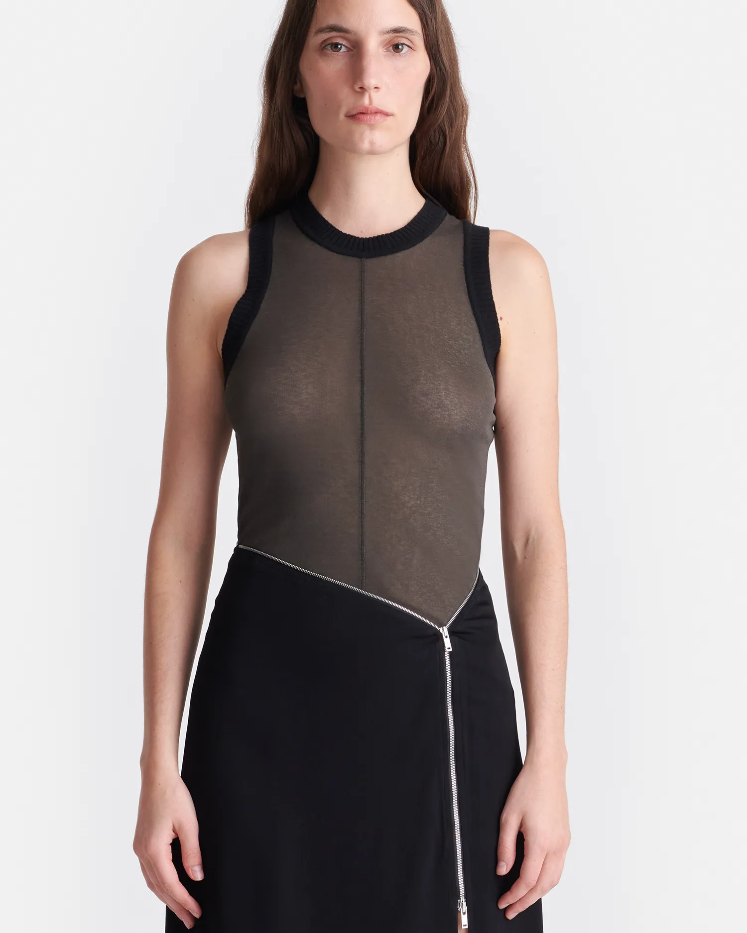 Denalie - Mesh Jersey Top - Dark Moss/Black sold by Nanushka