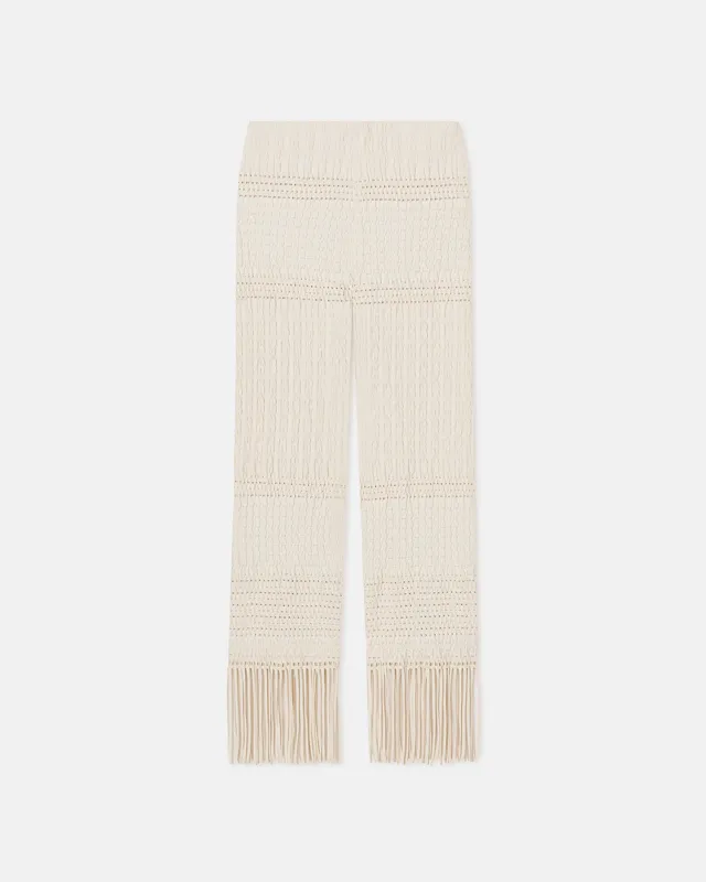Miciel - Fringed Woven Seersucker Pants - Creme sold by Nanushka